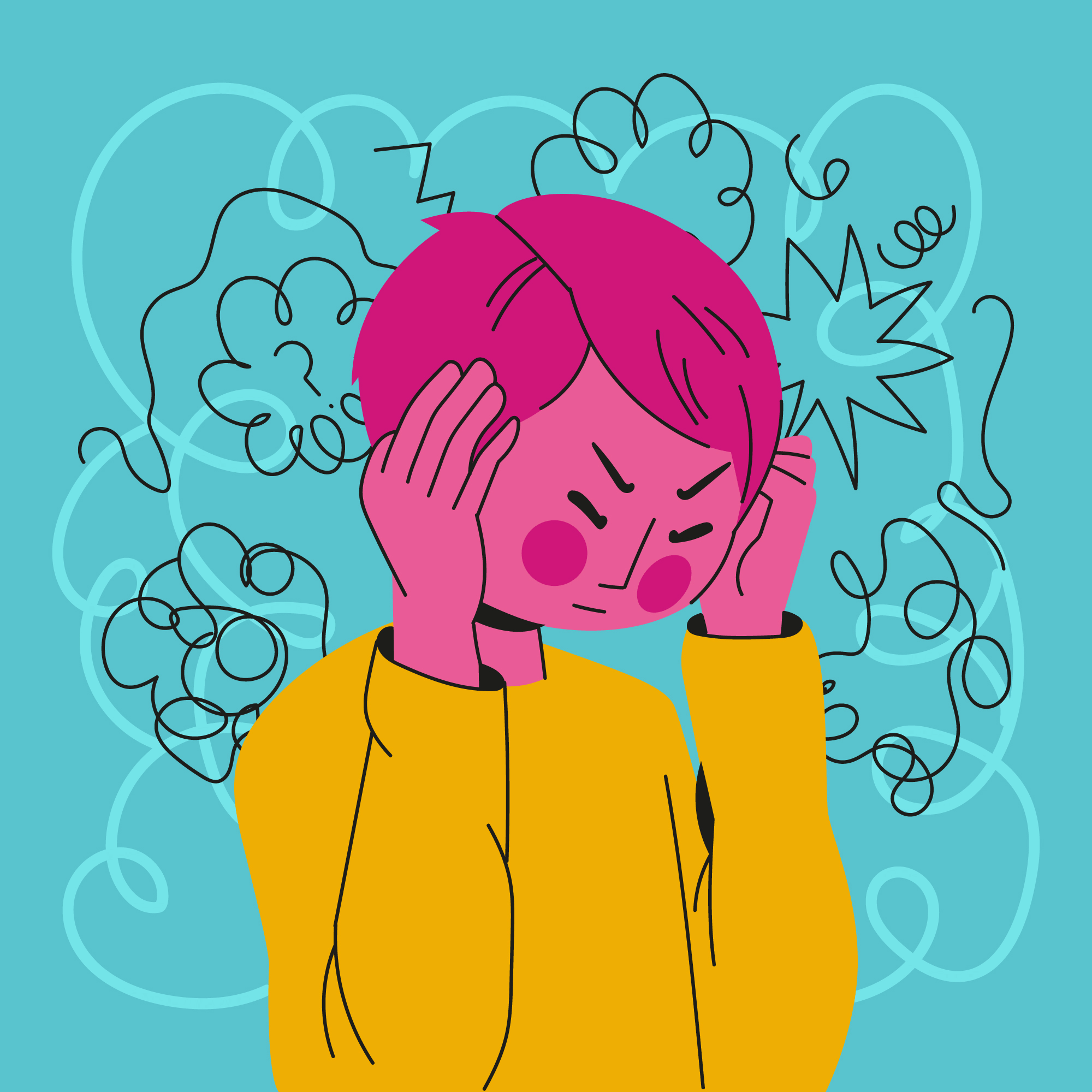 Girl holding head in frustration